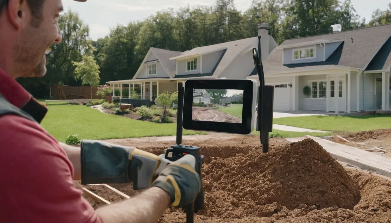 Friendly provider and homeowner reviewing a sewer line camera inspection near a house in Alton